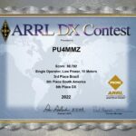 ARRL DX CONTEST (SSB) 2022 – Certificado – 3rd Brazil, 6th South America e 8th DX