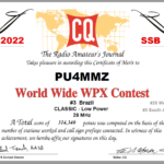 Certificado CQWPX SSB 2022 – #3 Brazil, #5 South America e #20 World