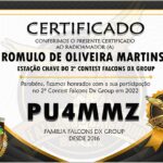 Certificado alusivo ao 2º Contest FALCONS DX GROUP ano 2022