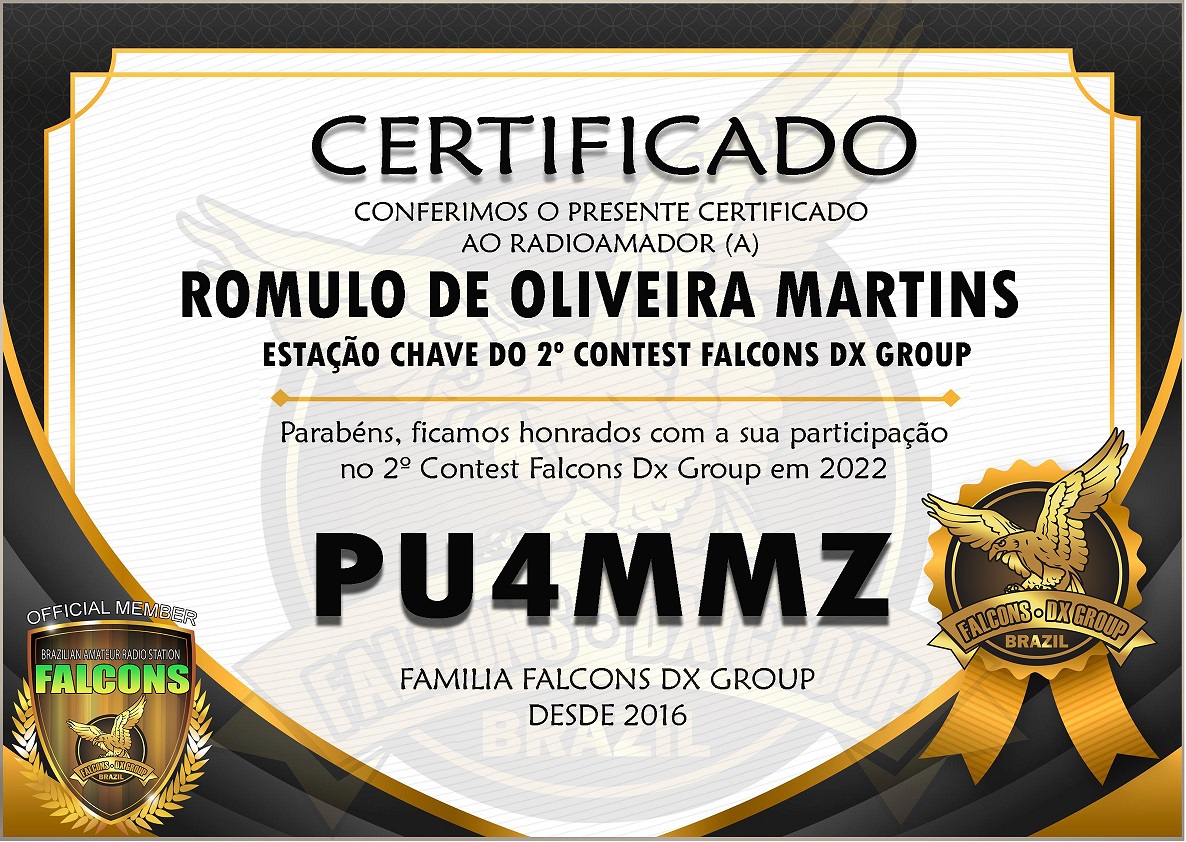 Certificado 2º Contest Falcons Dx Group - 2022 - PU4MMZ