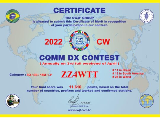 Certificado Cqmm Cw 2022 Zz4wtt #11 In Brazil #12 In South America #26 In World